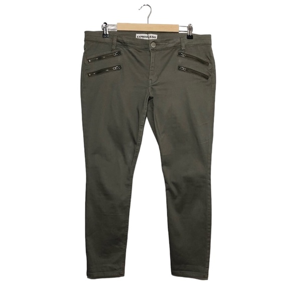 Express Jeans Ankle Low Rise Stella Army Green Leggings 14 - Picture 2 of 12